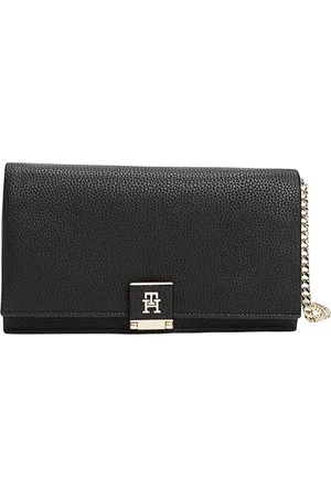 Tommy Hilfiger Tassen, Dames, Zwart, ONE Size, Compacte Flap Tas met Kettingband