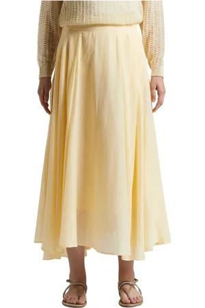 PESERICO SIGN Rokken, Dames, Geel, XL, Katoen, Puur katoenen voile semi-transparante midi-rok