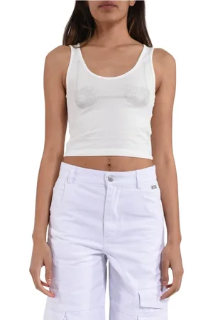 GCDS Tops, Dames, Wit, S, Katoen, Gedrukte Jersey Top met Hello Kitty