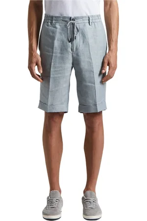 PESERICO SIGN Korte broeken, Heren, Blauw, M, Linnen, Ermenegildo Zegna linnen chevron Bermuda shorts