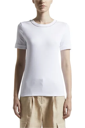 PESERICO SIGN Truien, Dames, Wit, 2Xs, Micro-geribbelde stretch jersey T-shirt
