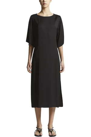 PESERICO SIGN Kleedjes, Dames, Zwart, 2Xl, Satijn, Viscose midi jurk met Punto Luce