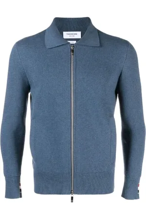 Thom Browne Truien, Heren, Blauw, 2Xl, Katoen, Blauwe Textuur Bomberjack