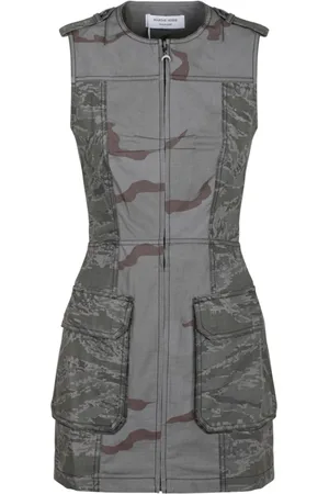 Marine Serre Kleedjes, Dames, Grijs, S, Grijze Camo Mini Jurk met Zakken