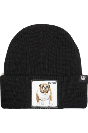 Goorin Bros. Accessoires, Dames, Zwart, ONE Size, Wol, Animal Farm Beanie Hat met Voorpatch