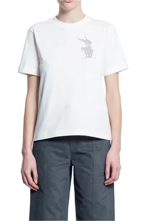 Burberry Tops, Dames, Wit, S, Katoen, Equestrian Knight Grafische Print Jersey Top
