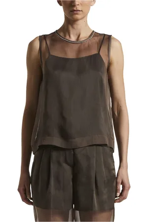 PESERICO SIGN Tops, Dames, Zwart, 2Xs, Organza, Organza top met onderjurk