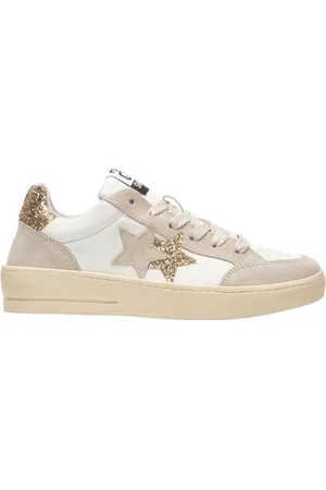 2STAR Schoenen, Dames, Wit, 38 EU, Leer, Nieuwe Ster Leren Sneakers Wit/Beige