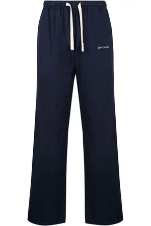 Palm Angels Broeken, Heren, Blauw, L, Donkerblauwe Geborduurde Logo Broek