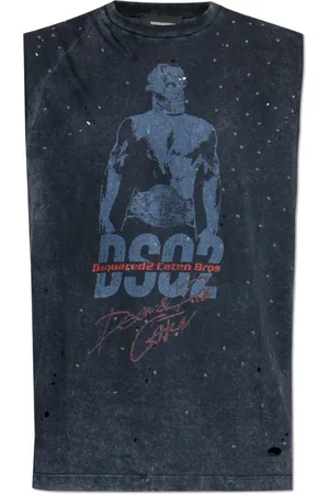 Dsquared2 Tops, Heren, Blauw, M, Katoen, Mouwloos T-shirt