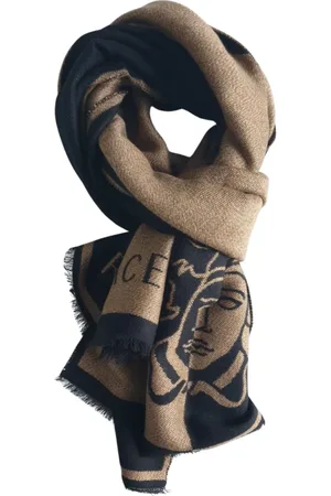 VERSACE Accessoires, Dames, Veelkleurig, ONE Size, Wol, Bruine Pashmina Wol Sjaal Sjaal