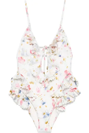 ZIMMERMANN Badkleding, Dames, Veelkleurig, S, Gerimpelde Strandkleding met Verstelbare Bandjes