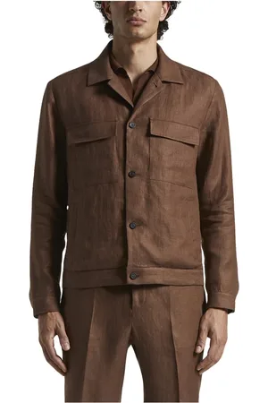 PESERICO SIGN Jassen, Heren, Bruin, XS, Linnen, Puur linnen gabardine overshirt