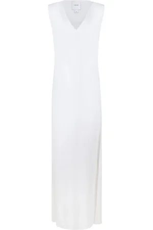 Calvin Klein Kleedjes, Dames, Wit, S, Witte Lange Jurk met V-hals