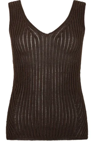 Max Mara Tops, Dames, Bruin, M, Katoen, Koffiebruine Mouwloze V-hals Sweater