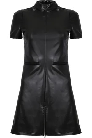 Courrèges Kleedjes, Dames, Zwart, S, Leer, A-lijn leren jurk