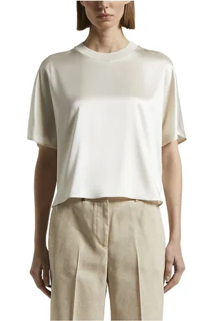 PESERICO SIGN Tops, Dames, , M, Satijn, Glanzende stretch zijden satijnen T-shirt