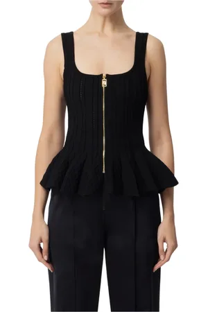 Elisabetta Franchi Tops, Dames, Zwart, L, Geplooide gebreide top in zwart