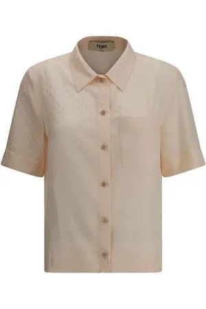 Fendi Blouses & Shirts, Dames, Roze, 2Xs, Zijden overhemd met iconisch patroon en opgestikte zak