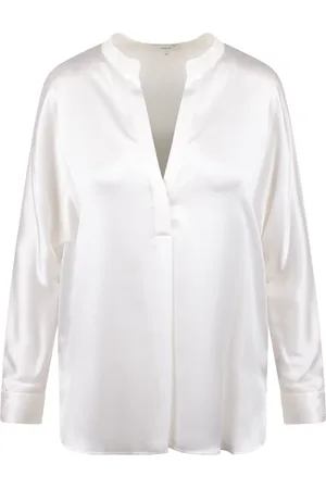 Vince Blouses & Shirts, Dames, Wit, S, V-hals blouse met opstaande kraag