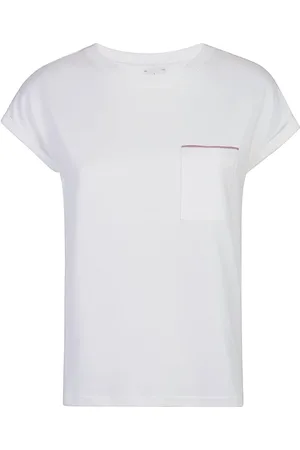 ELEVENTY Tops, Dames, Wit, L, Katoen, Katoenen Jersey Ronde Hals T-Shirt Contrast Zak