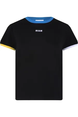 Msgm Tops, Dames, Zwart, M, Katoen, Zwart Logo Geborduurd T-shirt