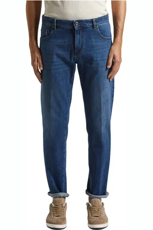 PESERICO SIGN Jeans, Heren, Blauw, M, Katoen, 5-pocket jeans van stretch katoenen keperstof