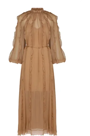 ZIMMERMANN Kleedjes, Dames, Bruin, M, Bruine Tranquillity Billow Midi Jurk