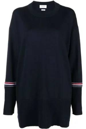 Thom Browne Truien, Dames, Blauw, 2Xs, Wol, Blauwe Crew Neck Pullover Sweater