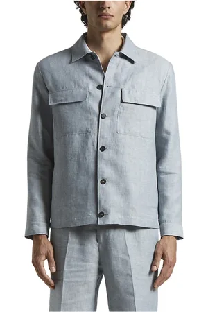 PESERICO SIGN Jassen, Heren, Blauw, M, Linnen, Ermenegildo Zegna puur linnen overshirt