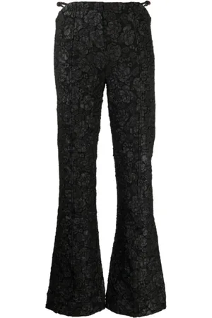 Ganni Broeken, Dames, Zwart, S, Flared Jacquard Broek in Zwart