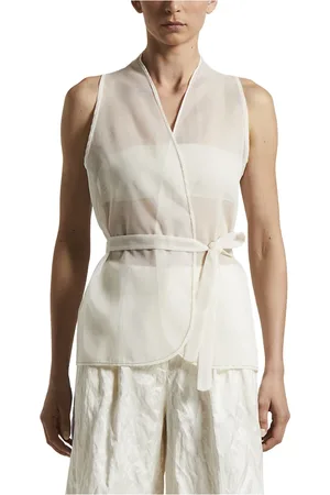 PESERICO SIGN Tops, Dames, Wit, L, Organza, Technische zijden organza vest met Punto Luce