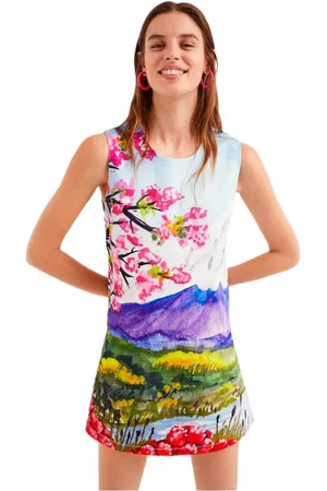 Desigual Kleedjes, Dames, Veelkleurig, M, Lichtblauwe Mouwloze Jurk
