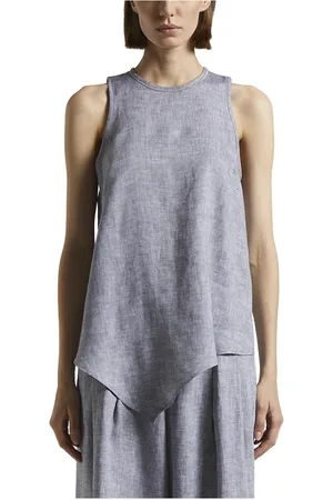 PESERICO SIGN Tops, Dames, Blauw, XL, Linnen, Asymmetrische top van puur linnen