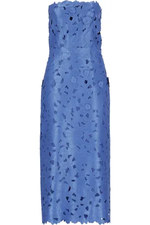 Costarellos Kleedjes, Dames, Blauw, S, Satijn, Blauwe Satijnen Kant Jurk Vrouw