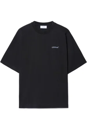 OFF-WHITE Tops, Heren, Zwart, M, Katoen, Zwart Logo Print T-Shirt