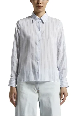 PESERICO SIGN Blouses & Shirts, Dames, Blauw, 2Xl, Katoen, Katoen zijden habotai multi-gestreepte shirt