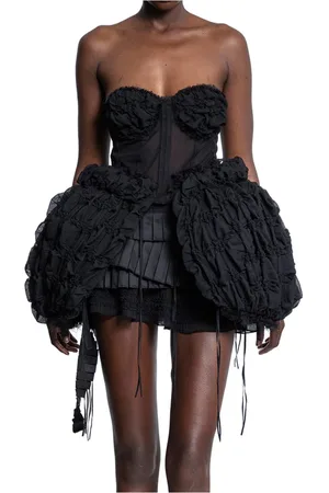 Rokh Kleedjes, Dames, Zwart, S, Chiffon, Zwart Off-Shoulder Zijden Chiffon Bovenstuk