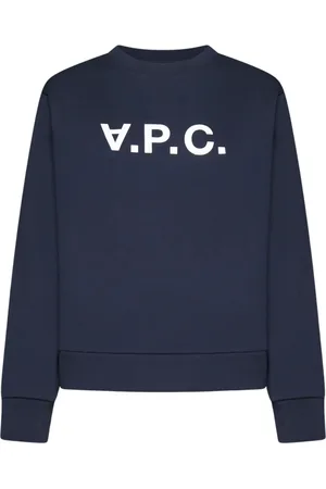 A.P.C. Sweatshirts & Hoodies, Dames, Blauw, M, Blauwe Ronde Hals Sweatshirt met Wit Logo