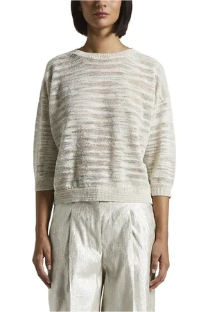 PESERICO SIGN Truien, Dames, , XL, Katoen, Slub katoen-linnen tricot trui met Lurex