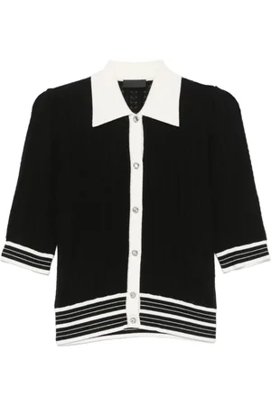 Liu Jo Truien, Dames, Zwart, S, Zwarte Button-Up Trui met Geribbelde Details
