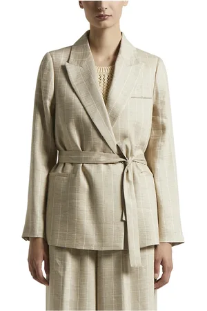 PESERICO SIGN Jassen, Dames, , S, Linnen, Pinstripe blazer met riem en Punto Luce