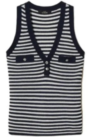 Twin-Set Tops, Dames, Blauw, M, Katoen, Gestreepte Katoenen Sweatshirt met Juweelknopen