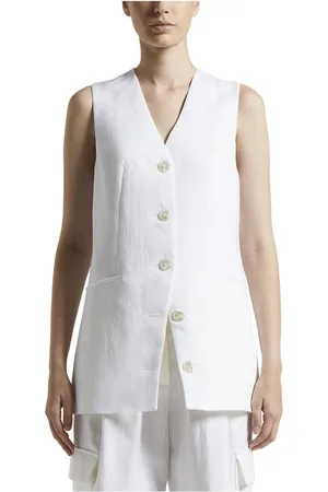 PESERICO SIGN Jassen, Dames, Wit, XL, Linnen, Linnen en viscose enkelborst herringbone vest
