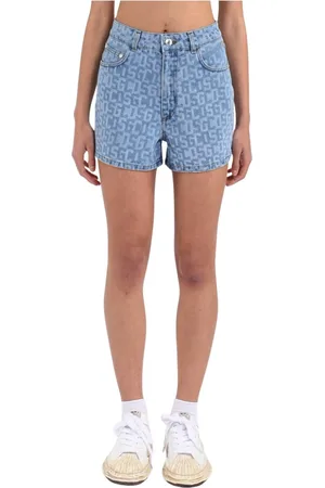 GCDS Korte broeken, Dames, Blauw, W34, Denim, Denim Monogram Lage Taille Shorts