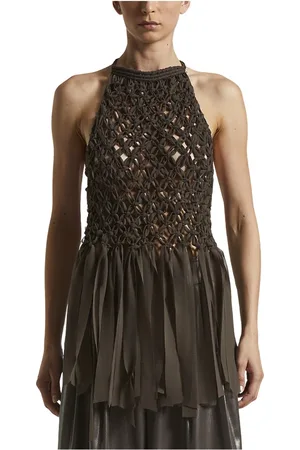 PESERICO SIGN Tops, Dames, Bruin, M, Chiffon, Handgeweven top in lichte chiffon