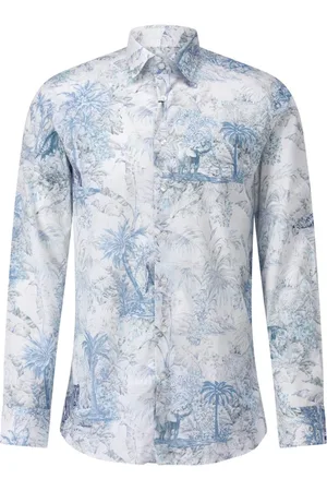 Etro Overhemden, Heren, Blauw, M, Katoen, Flora Fauna Print Shirt
