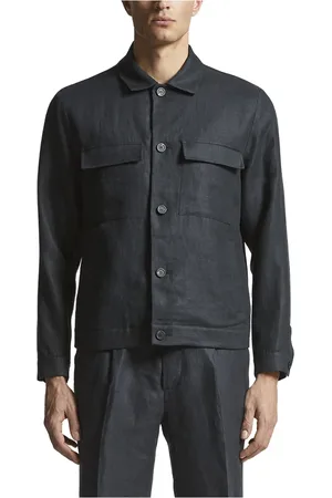 PESERICO SIGN Jassen, Heren, Blauw, L, Linnen, Puur linnen gabardine overshirt