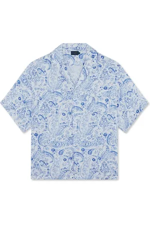 Paul & Shark Overhemden, Heren, Blauw, L, Linnen, Linnen overhemd met paisley-print