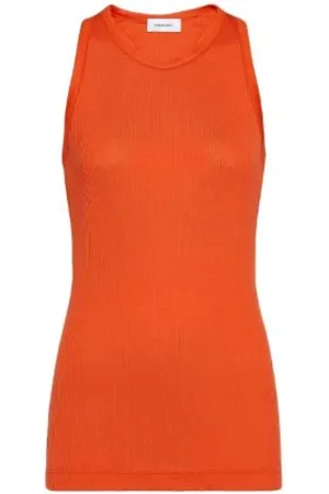 Salvatore Ferragamo Tops, Dames, Oranje, S, Oranje Crew Neck Top met wijde armgat